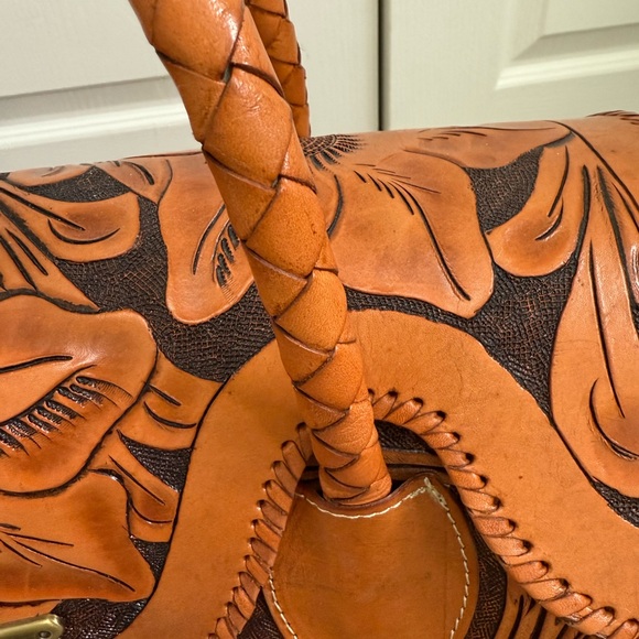 Handcrafted Floral Leather Bag - Brown - Picture 5 of 8
